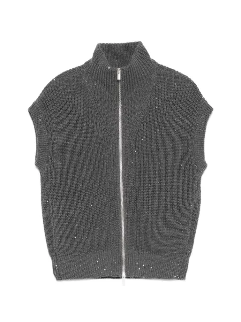 Peserico sequin-embellished ribbed sleeveless cardigan