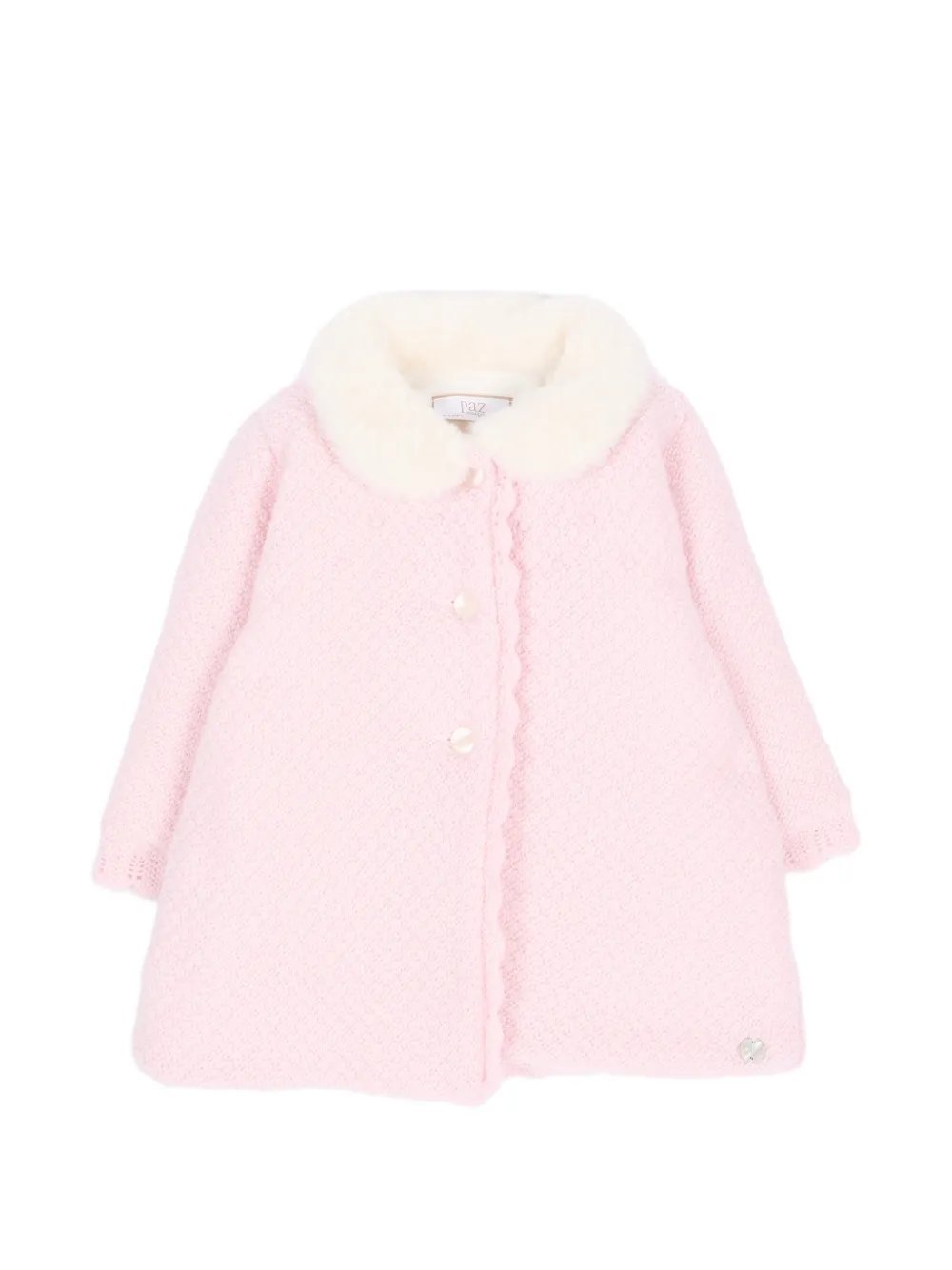 Paz Rodriguez faux-fur collar knitted coat - Rosa