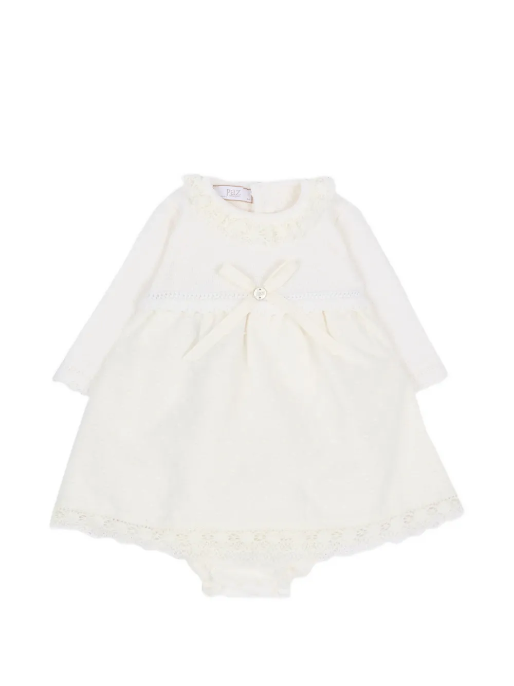 Paz Rodriguez robe à finitions en dentelle et détail de nœud - Blanc Paz Rodriguez robe à finitions en dentelle et détail de nœud - Blanc