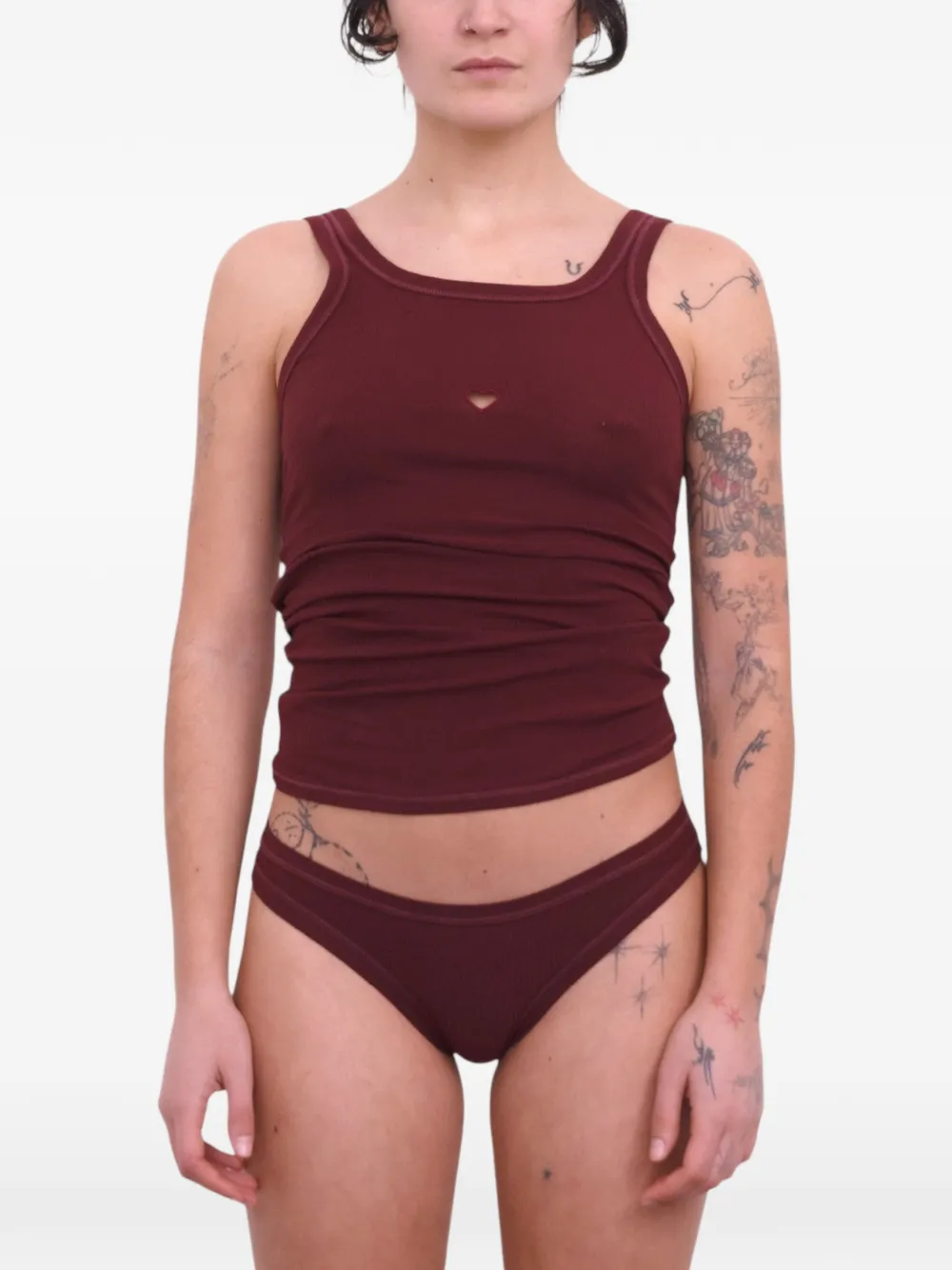 Baserange Geribbelde tanktop met uitgesneden hart Rood