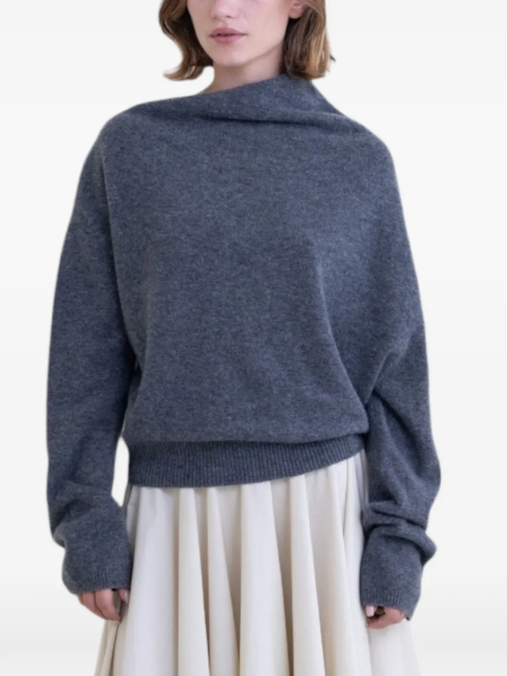 Belle Anna Reve Asymmetric-neck Sweater In Grey