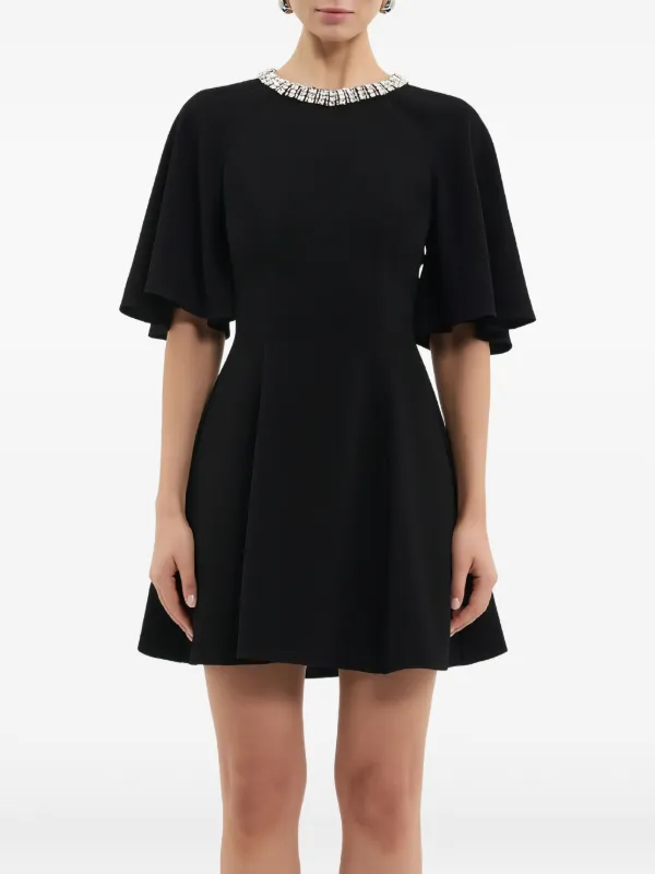 black flutter sleeve mini dress Rebecca Vallance Noemie crystal-embellished flutter-sleeve | Material:Rib Jersey - 95% Viscose; 5% Elastane Leisure Vacation COUNT-30 sleek leopard backless maxi