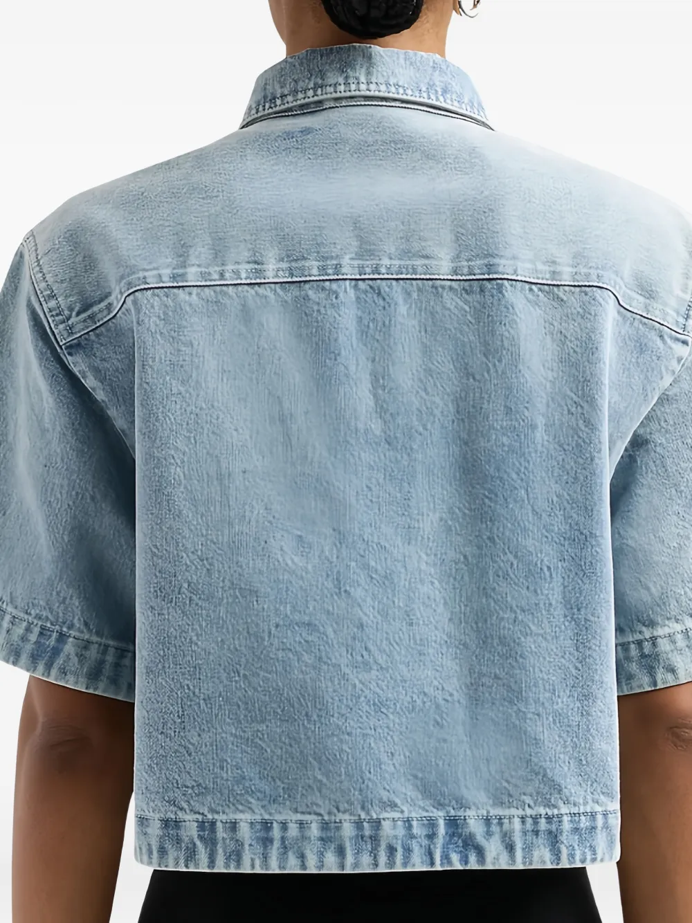 SIMKHAI Albaine cropped denim blouse met borduurwerk Blauw
