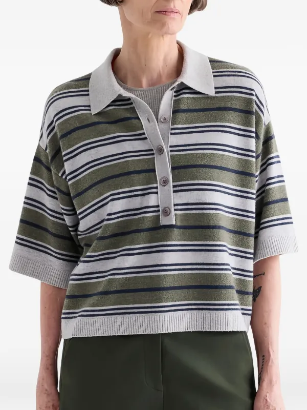 Twp Striped Short-sleeve Polo Sweater in Grey