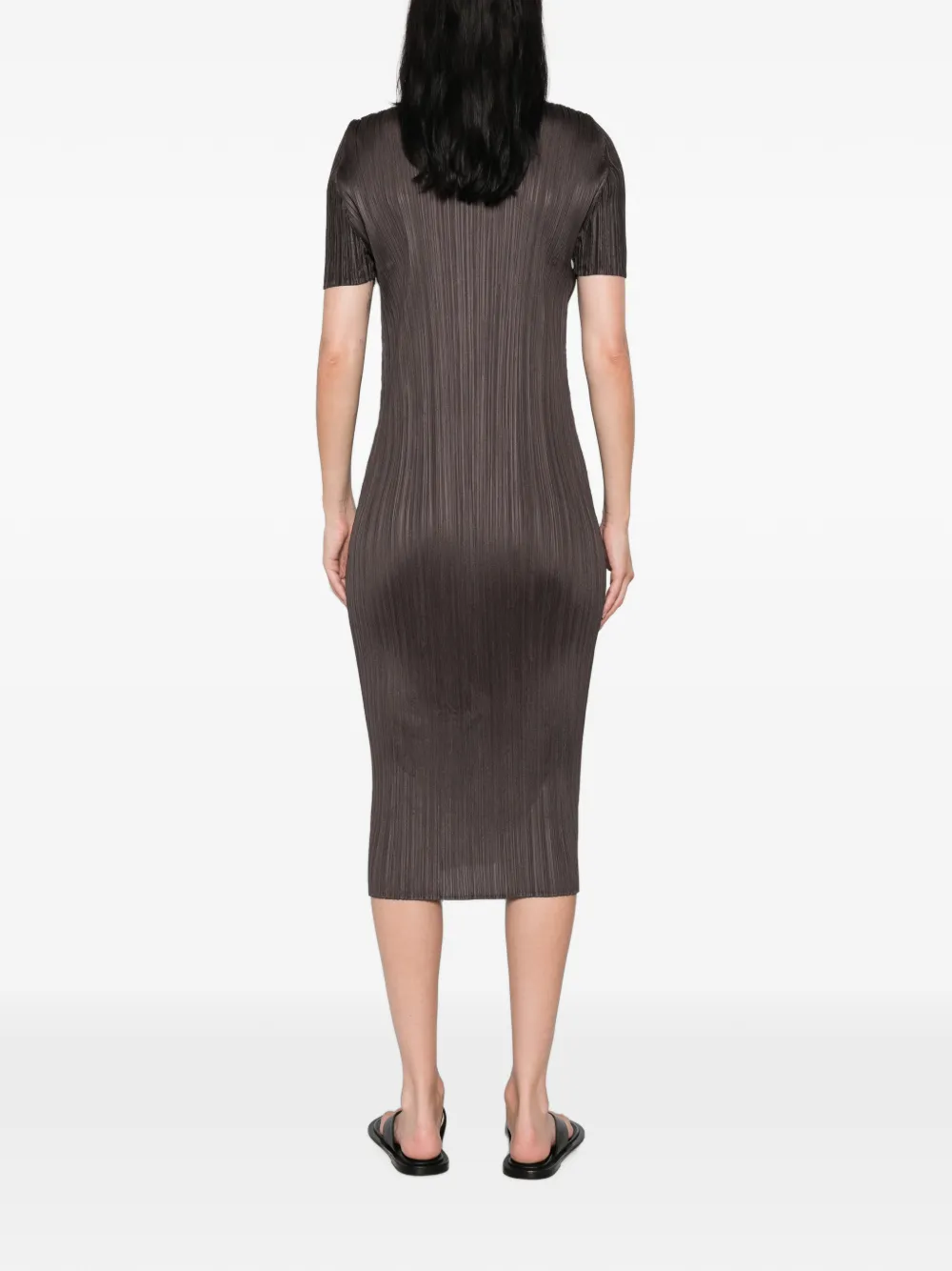 Pleats Please Issey Miyake Midi-jurk met korte mouwen Grijs