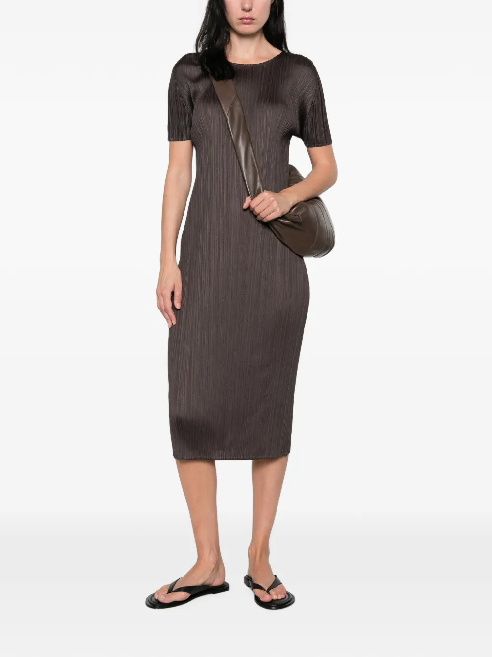 Pleats Please Issey Miyake Midi-jurk met korte mouwen Grijs