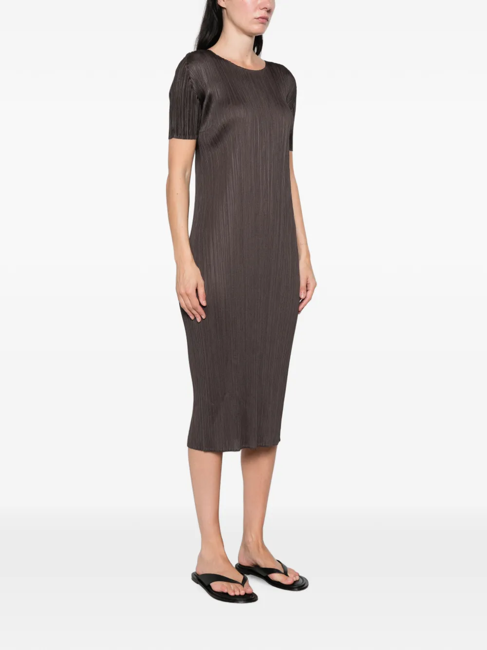 Pleats Please Issey Miyake Midi-jurk met korte mouwen Grijs