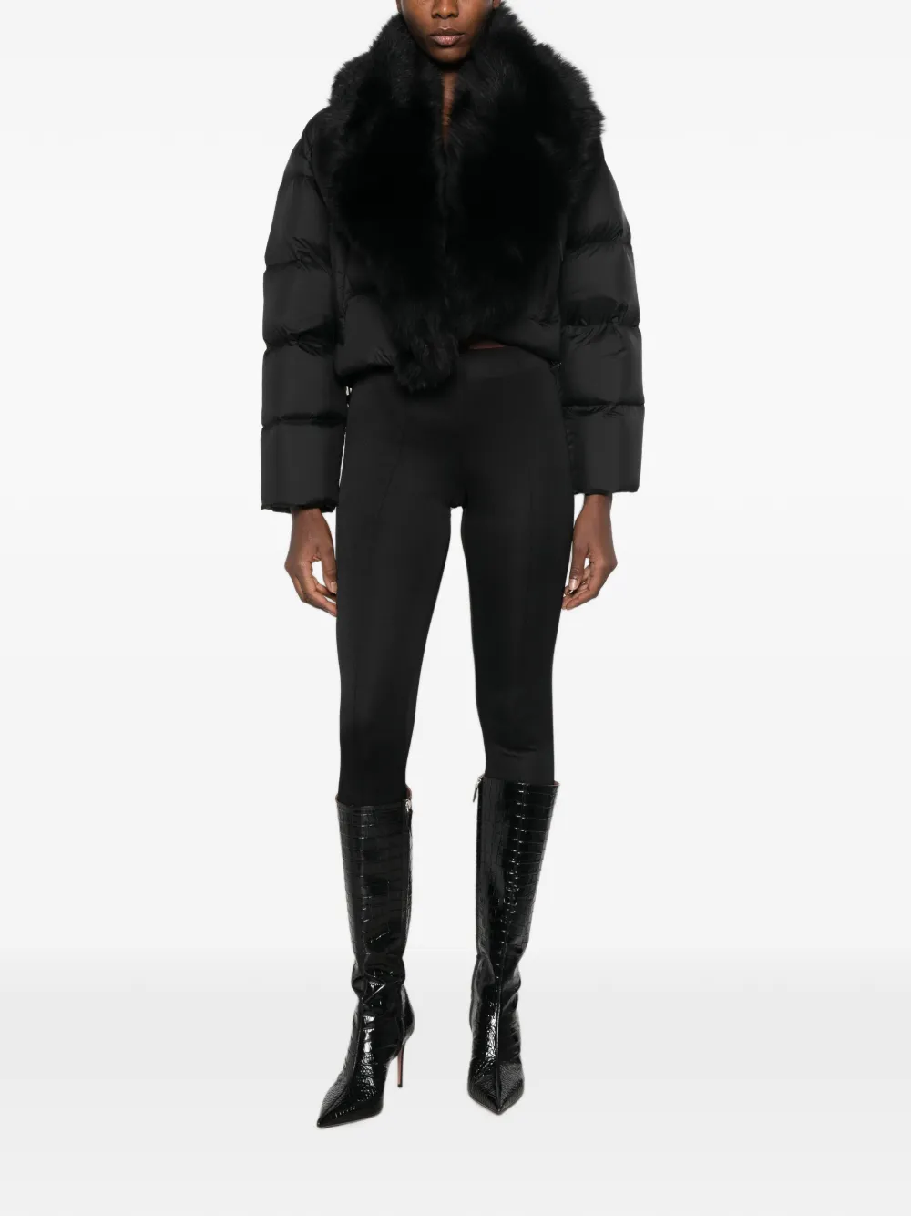 Gucci Padded Polyester Jacket with Shearling in Black, view 2