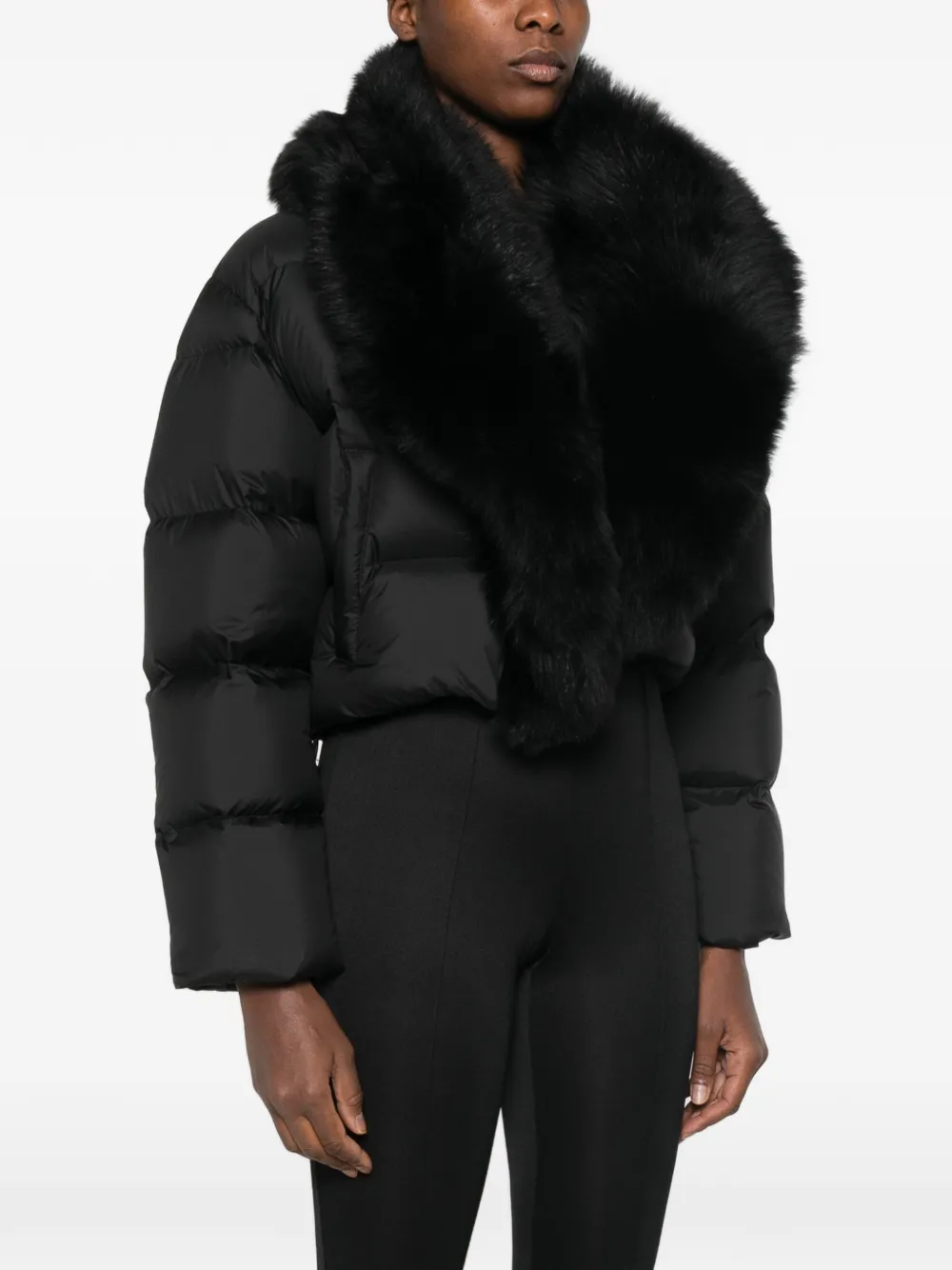Gucci Padded Polyester Jacket with Shearling in Black, view 3