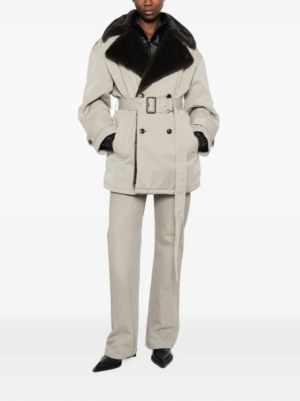 Alexander Wang Belted Double-breasted Coat In Neutrals
