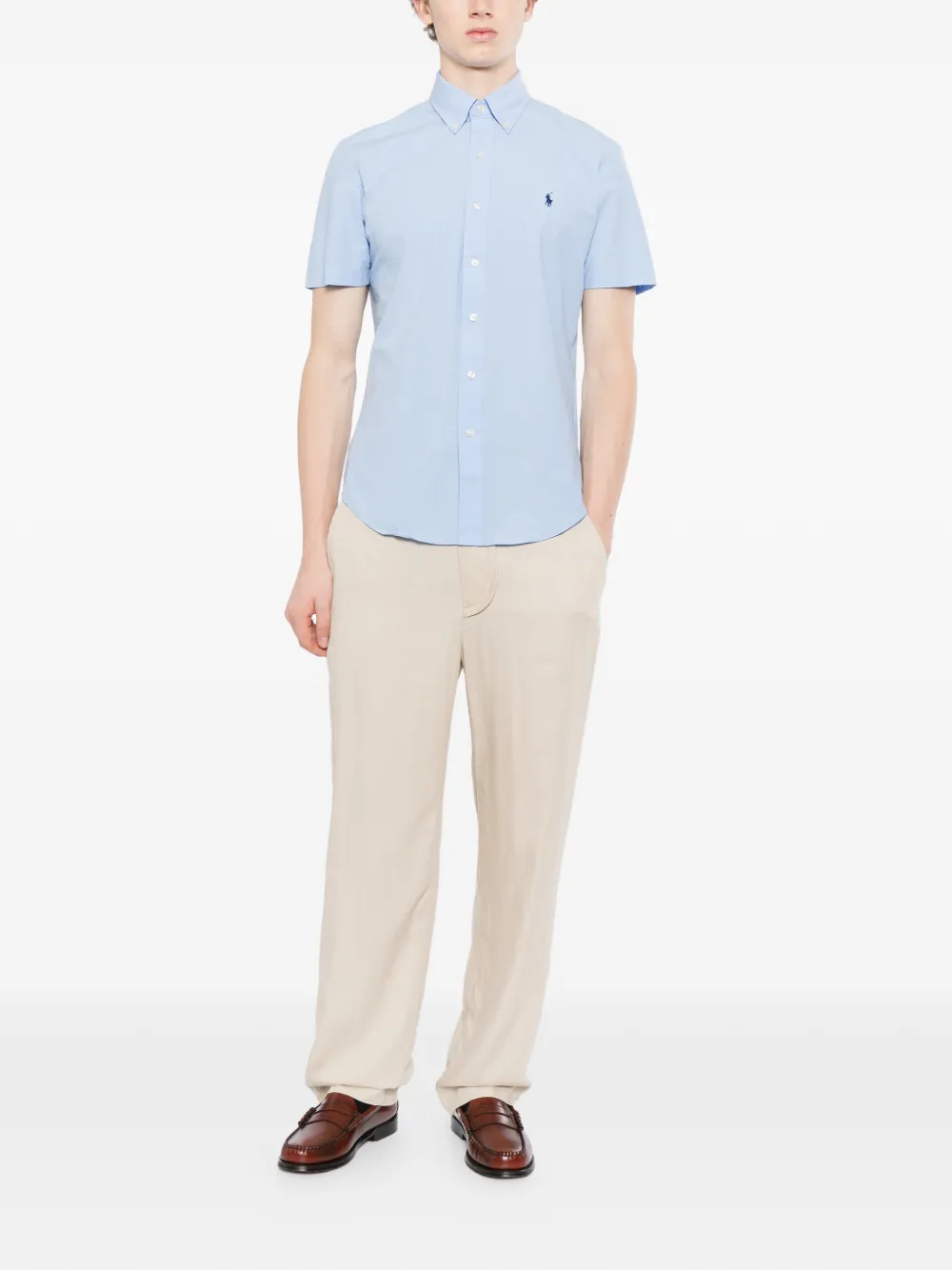 Polo Ralph Lauren embroidered-logo short-sleeve shirt Blauw