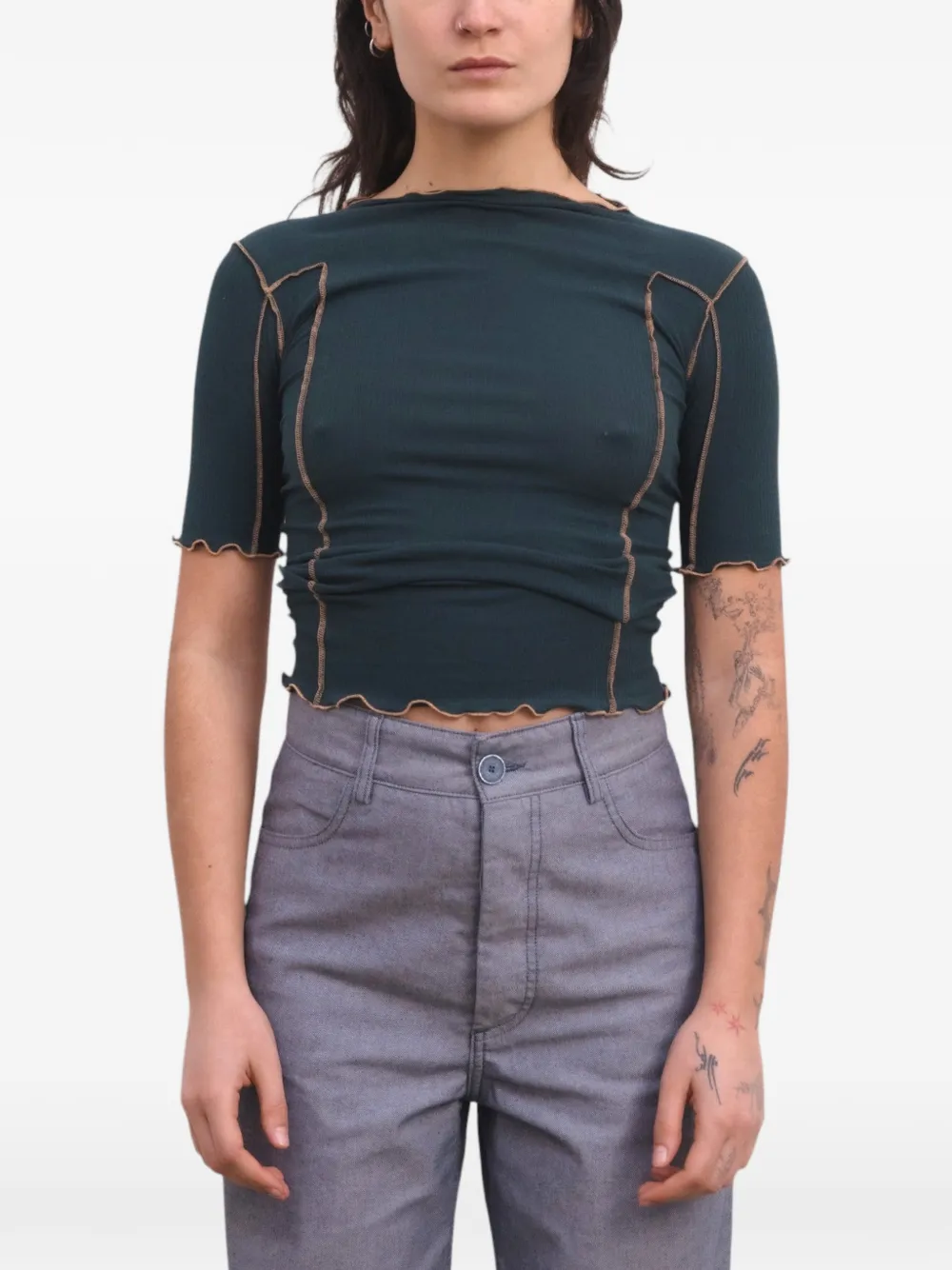 Baserange Omato overlock-stitch T-shirt Groen