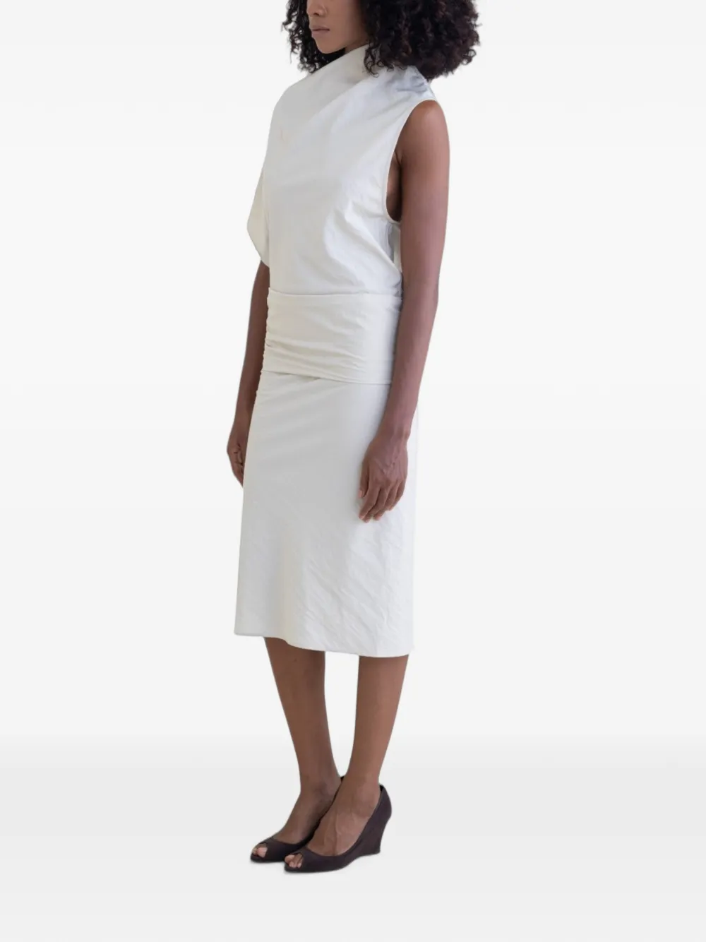 BELLE ANNA Reverie gedrapeerde asymmetrische midi-jurk Beige