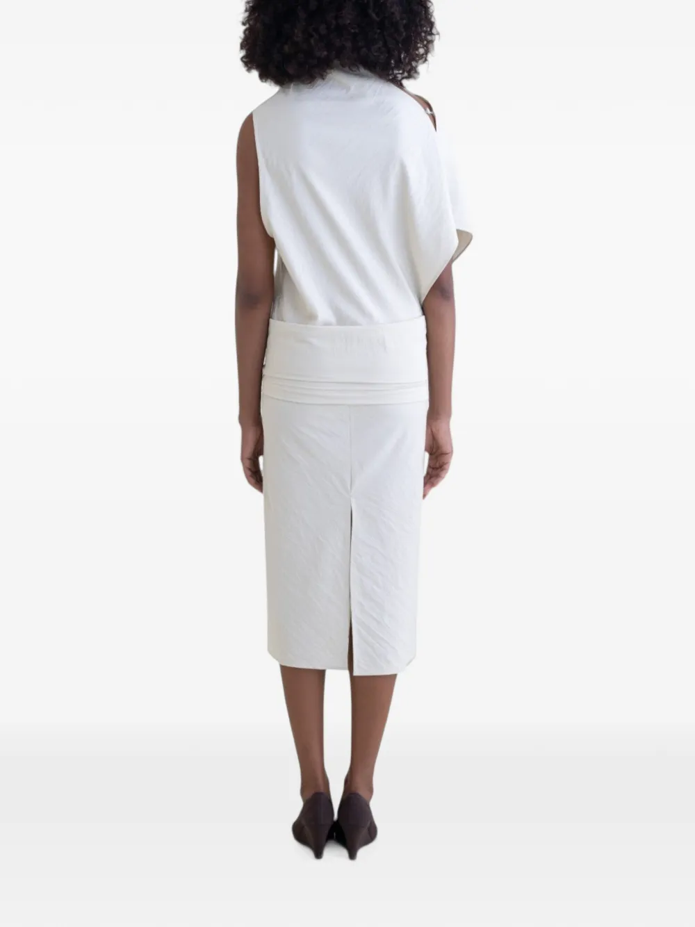 BELLE ANNA Reverie gedrapeerde asymmetrische midi-jurk Beige