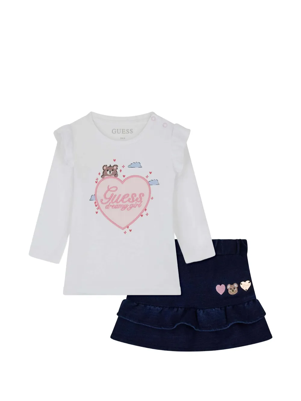 guess kids ruffled-trim graphic-print T-shirt set (set of two) - Bianco
