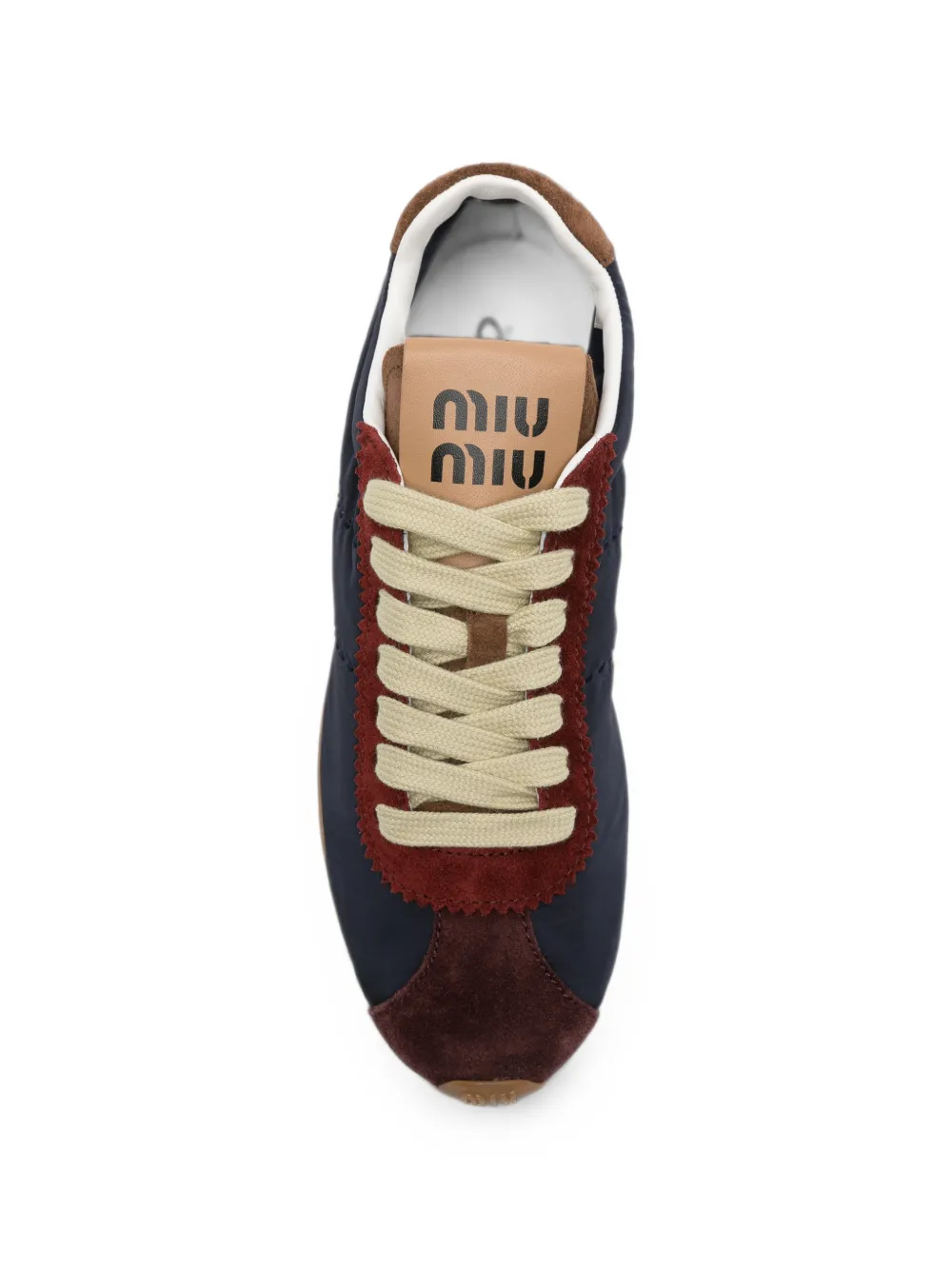 Miu Plume suede-trim panelled sneakers Blauw