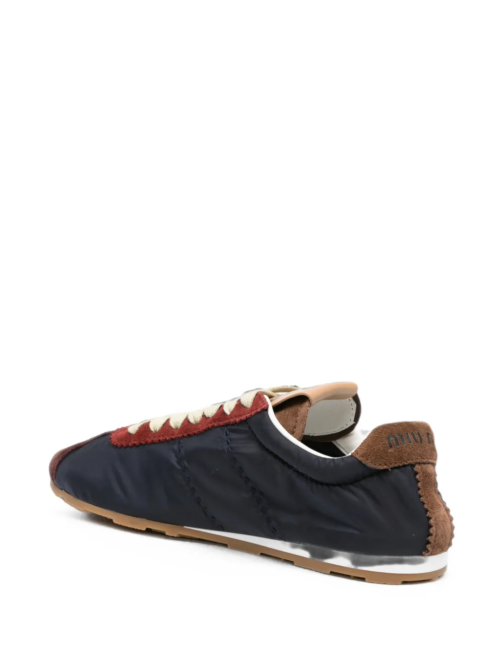 Miu Plume suede-trim panelled sneakers Blauw