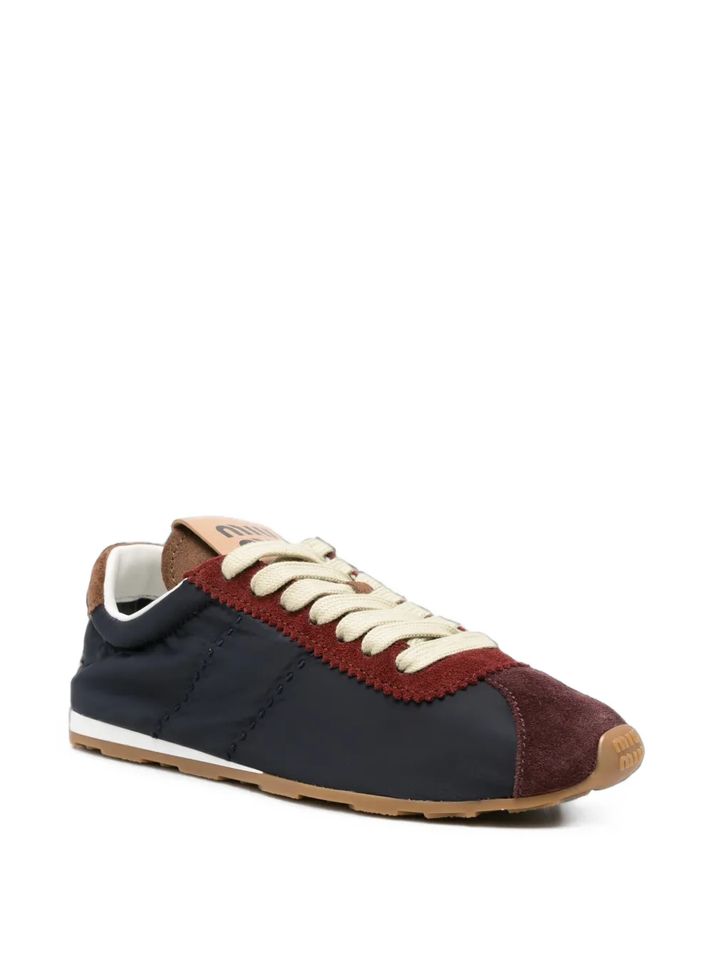 Miu Plume suede-trim panelled sneakers Blauw