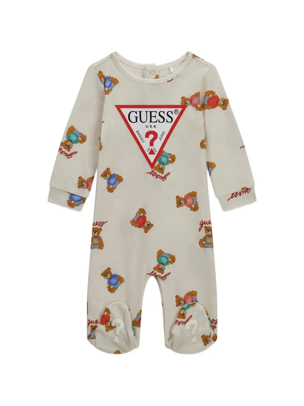 guess kids bear-print logo-patch onesie - Toni neutri