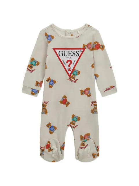 guess kids bear-print logo-patch onesie