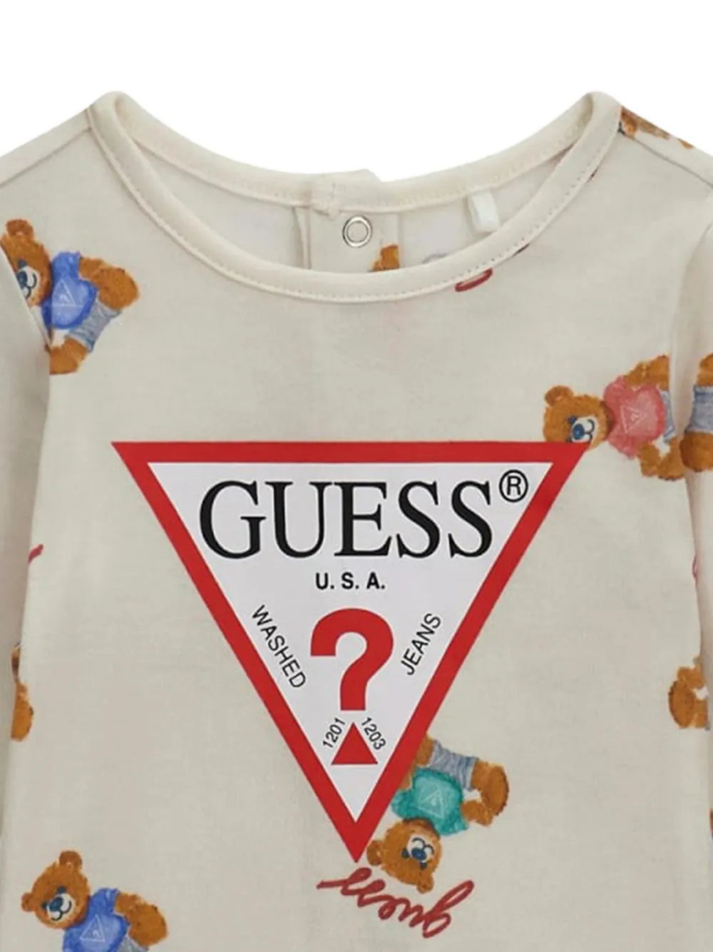 guess kids Onesie met beerprint en logo-patch Beige