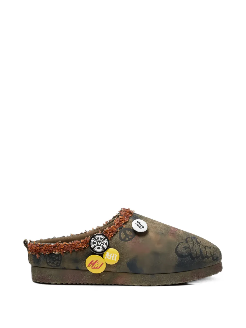 Happy Memories Don't Die Graffiti pin-embellished mules - Verde
