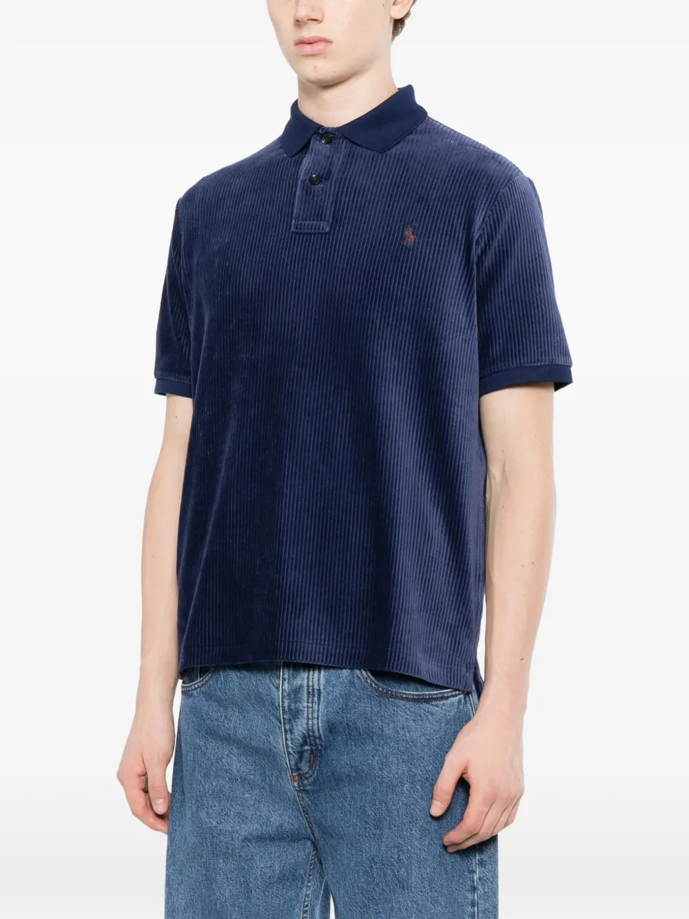 Polo Ralph Lauren corduroy logo-embroidered polo Blauw