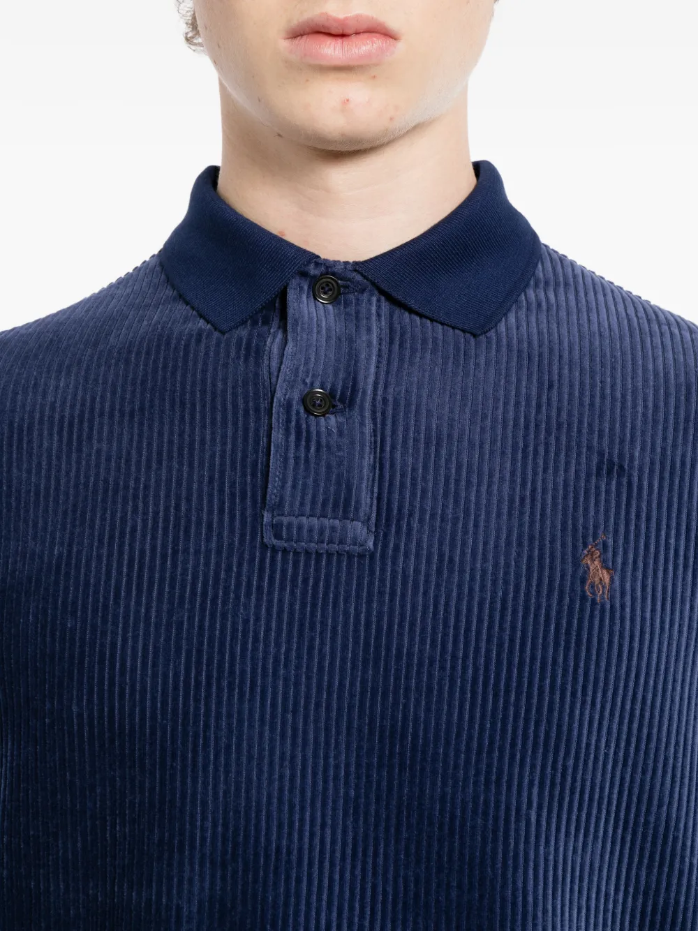 Polo Ralph Lauren corduroy logo-embroidered polo Blauw