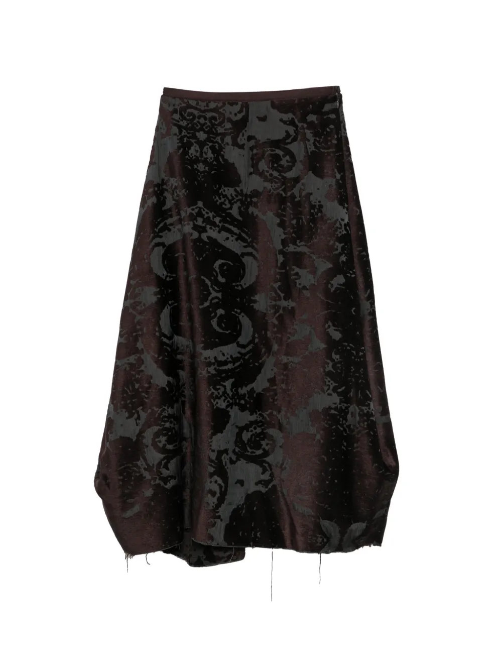 Marc Le Bihan damask-pattern raw-edge midi skirt - Marrone