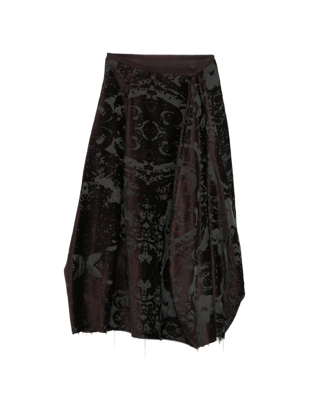 Marc Le Bihan Midi-rok met gerafelde afwerking en damask-patroon Bruin