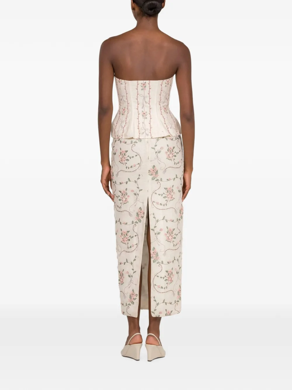 Agua By Agua Bendita Lirica Navegante Floral-embroidered Maxi Skirt in Neutrals, view 4