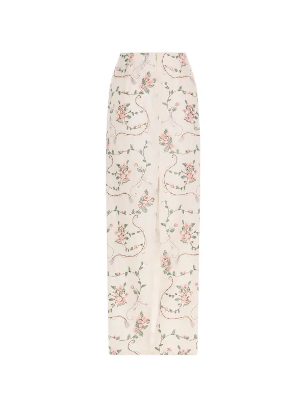 Agua by Agua Bendita Lirica Navegante Floral-embroidered Maxi Skirt in Neutrals