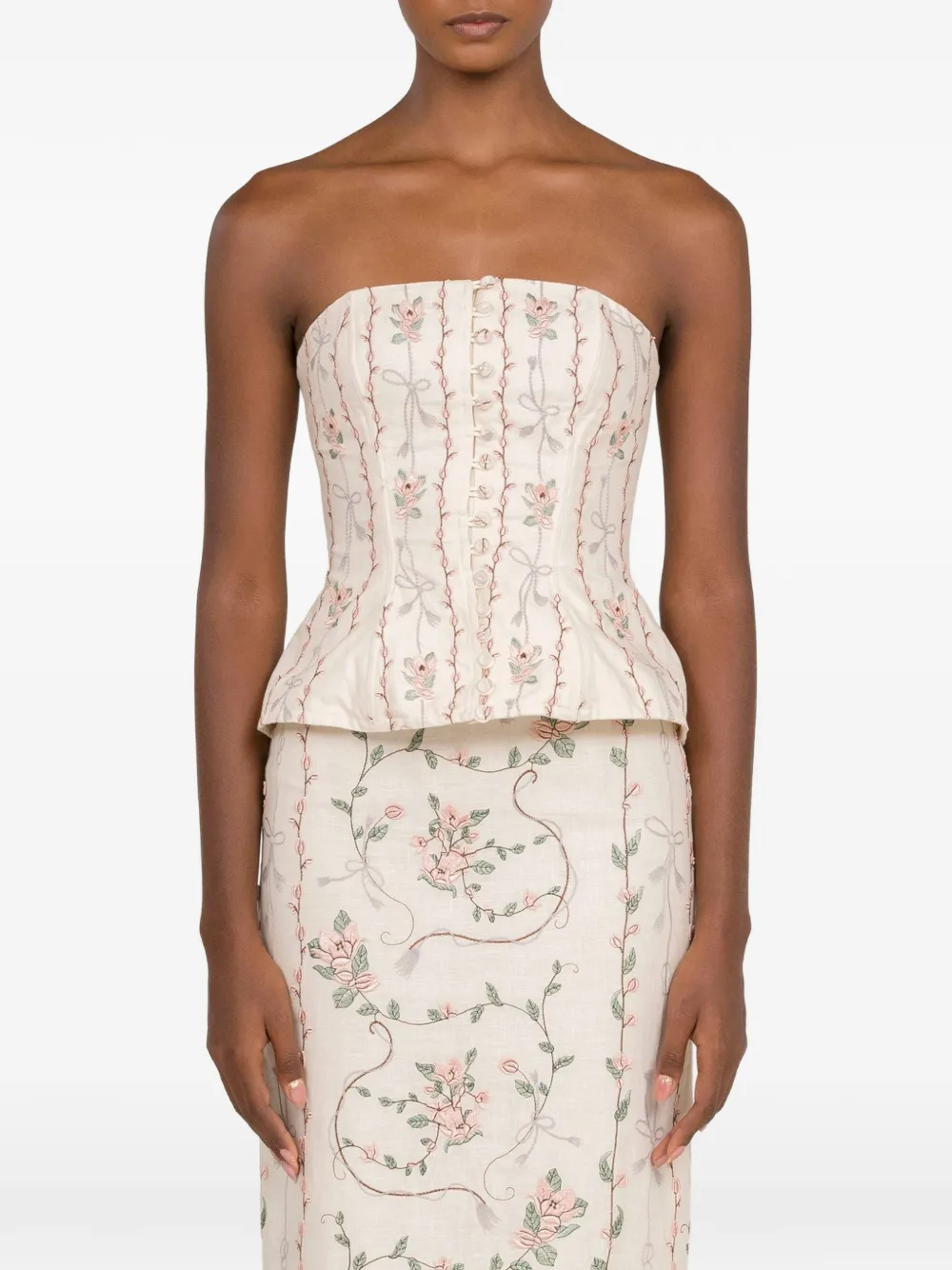 Agua By Agua Bendita Lirica Navegante Floral-embroidered Maxi Skirt in Neutrals, view 5