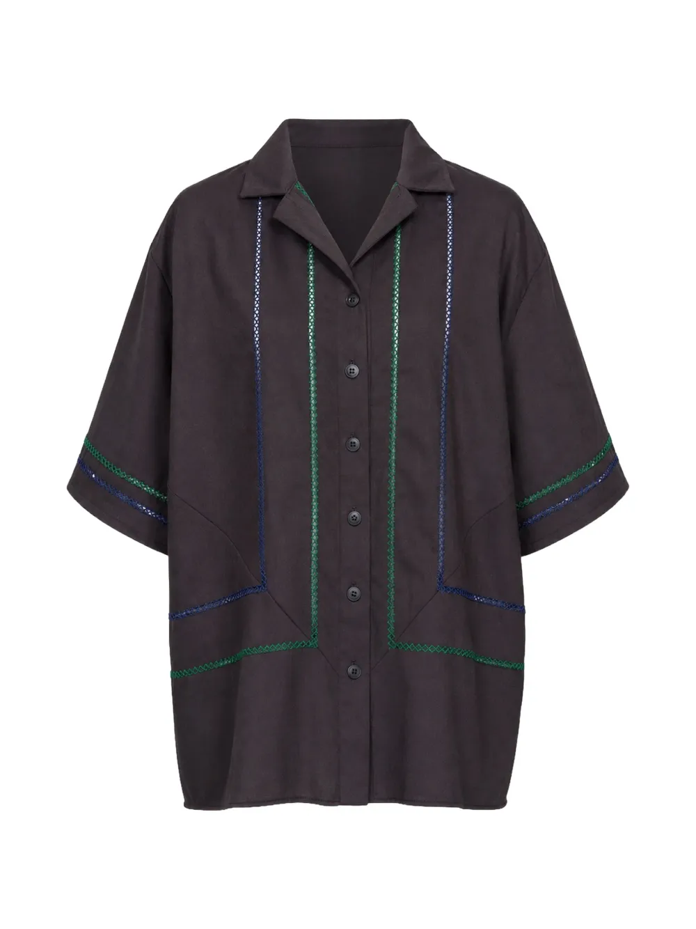 Muller Of Yoshiokubo Picot embroidered short-sleeve shirt - Nero