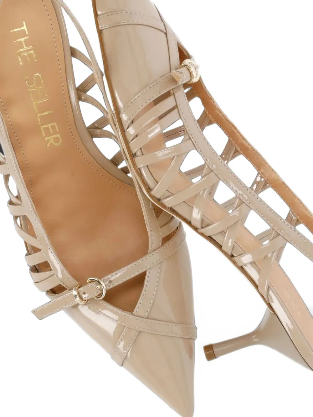 The Seller patent-finish cage-style pumps Beige