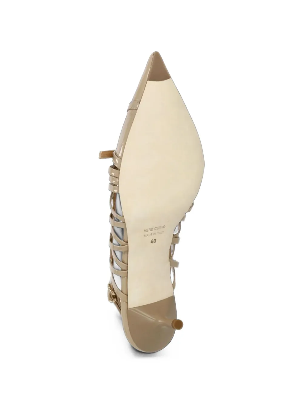 The Seller patent-finish cage-style pumps Beige