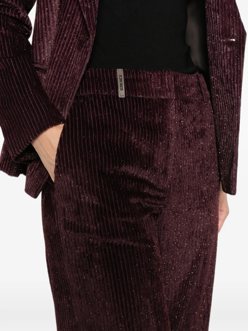 Peserico Ribfluwelen straight broek met glitter-effect Paars