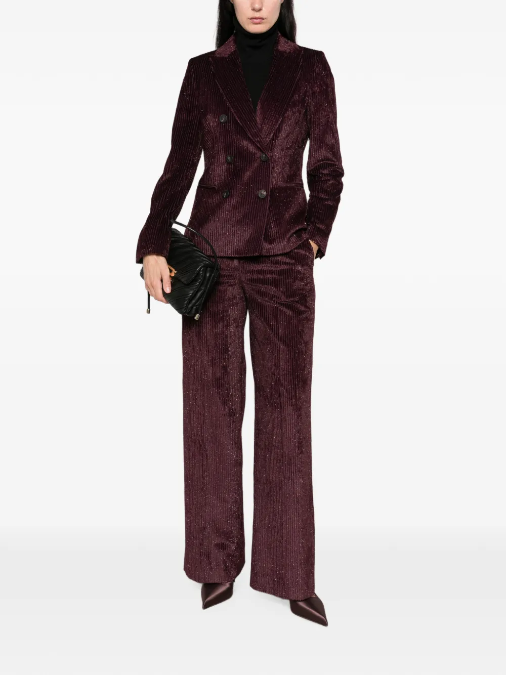 Peserico Ribfluwelen straight broek met glitter-effect Paars