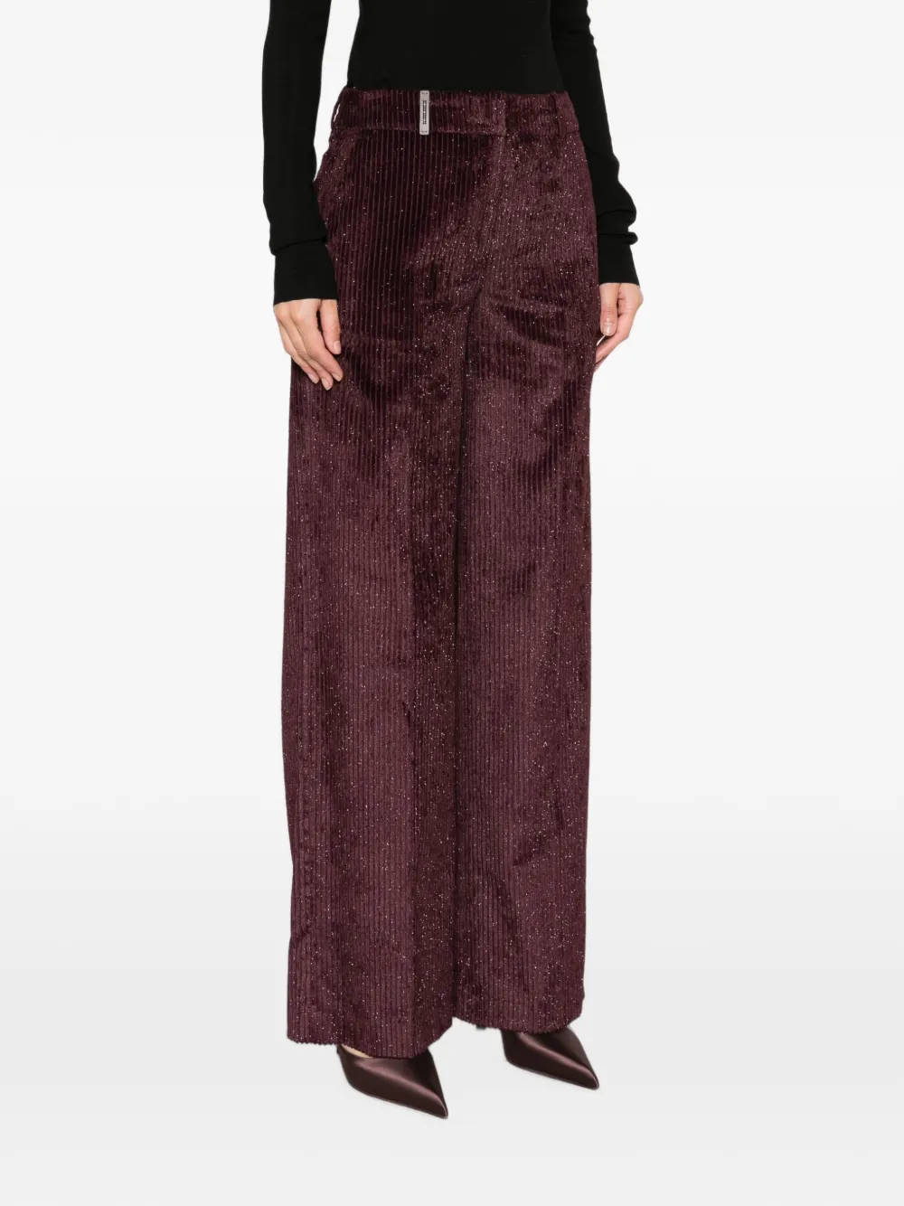 Peserico Ribfluwelen straight broek met glitter-effect Paars