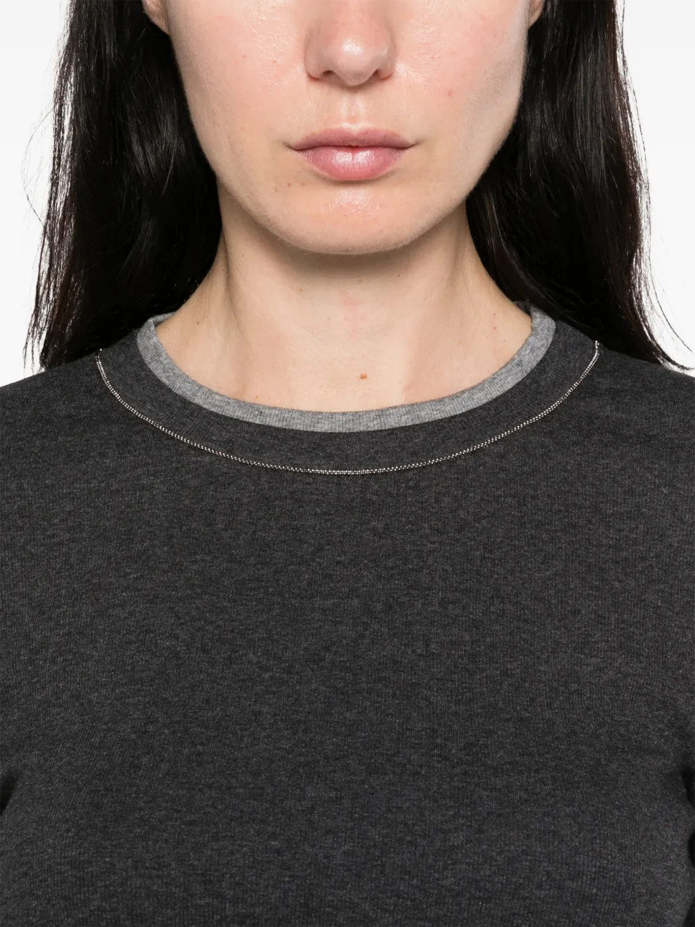 Peserico bead-embellished long-sleeve T-shirt Grijs
