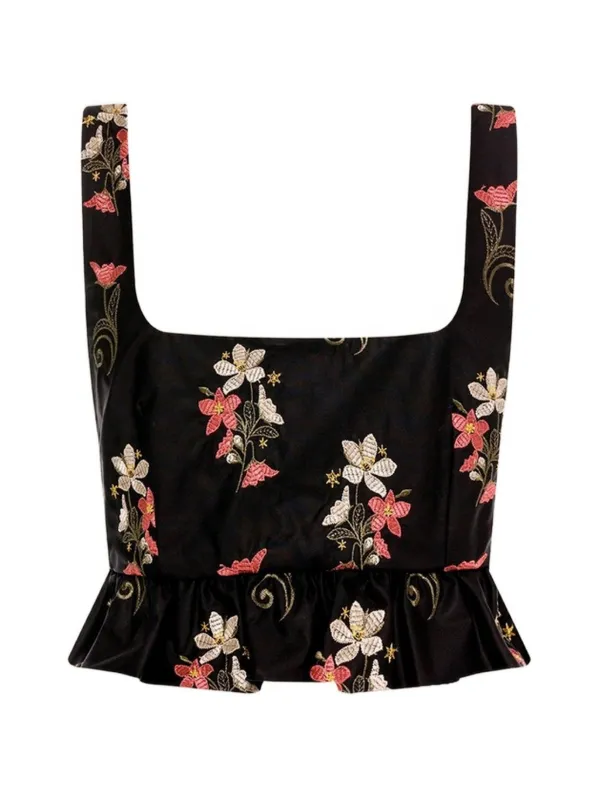 Agua by Agua Bendita Eslabón Noche Embroidered Top in Black