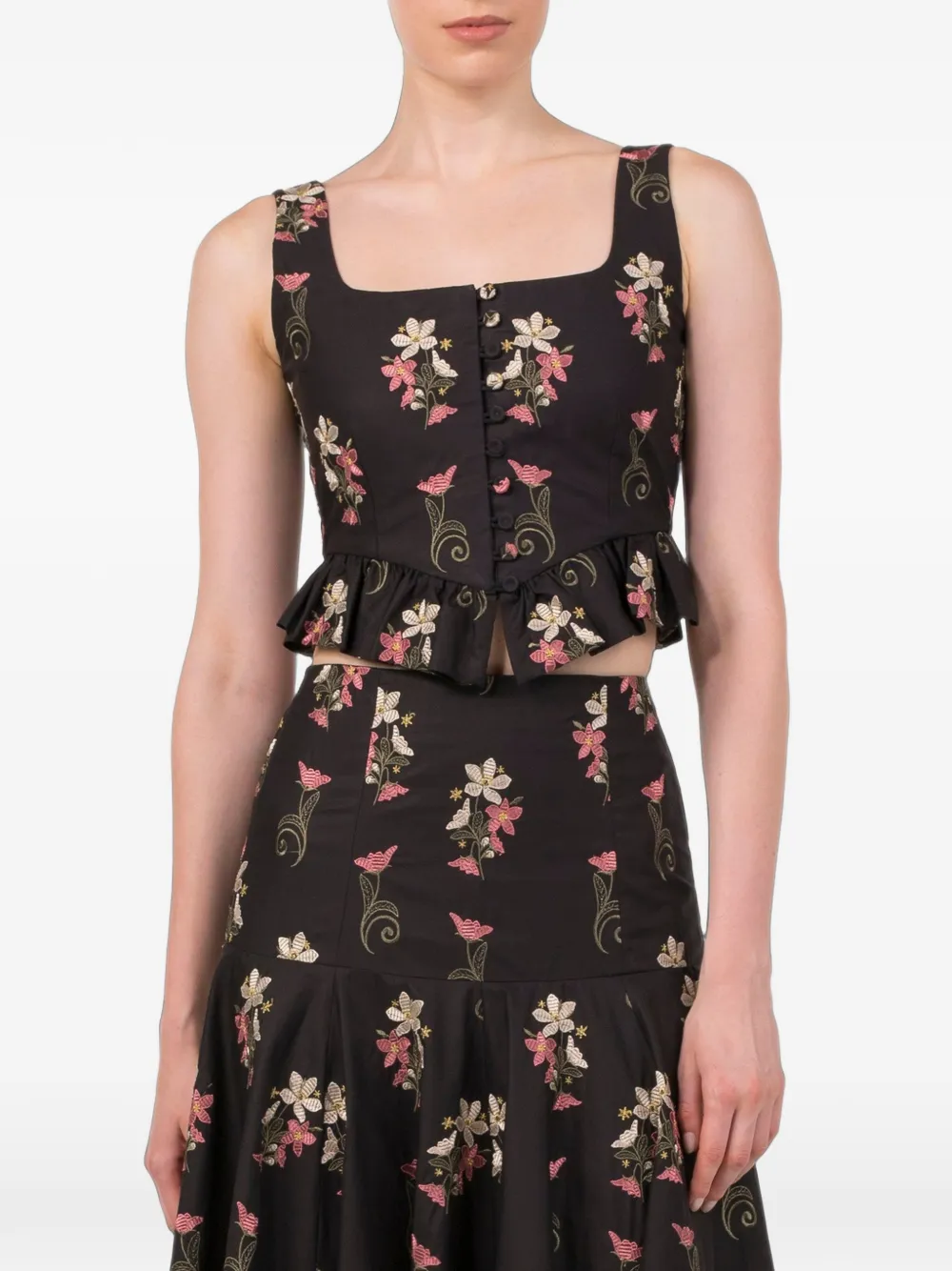 Agua By Agua Bendita Eslabón Noche Embroidered Top in Black, view 5