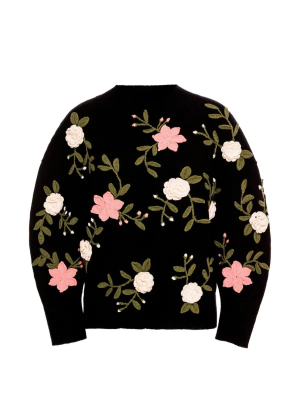 Agua by Agua Bendita Nilo Noche Floral-embroidered Sweater in Black