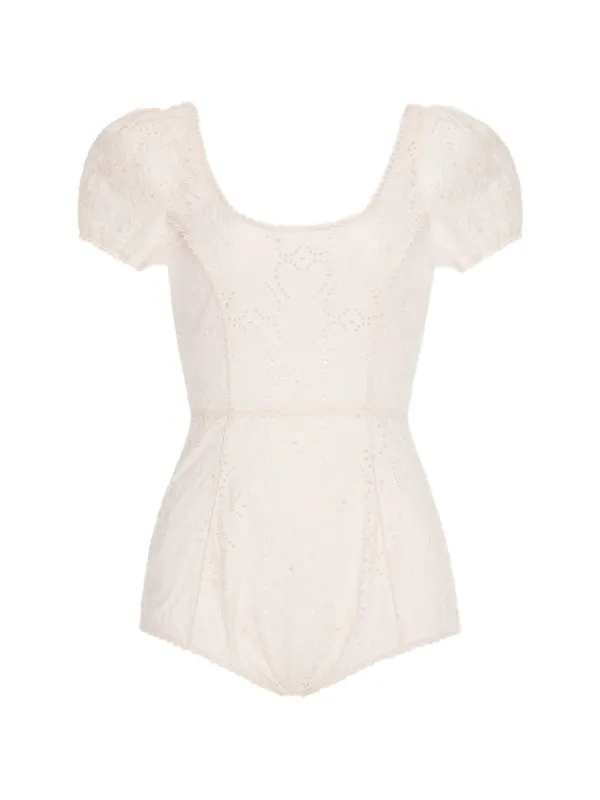 Agua by Agua Bendita Gaviota Playa Eyelet-embroidered Bodysuit in Neutrals