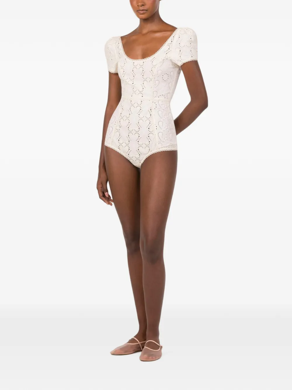 Agua By Agua Bendita Gaviota Playa Eyelet-embroidered Bodysuit in Neutrals, view 2