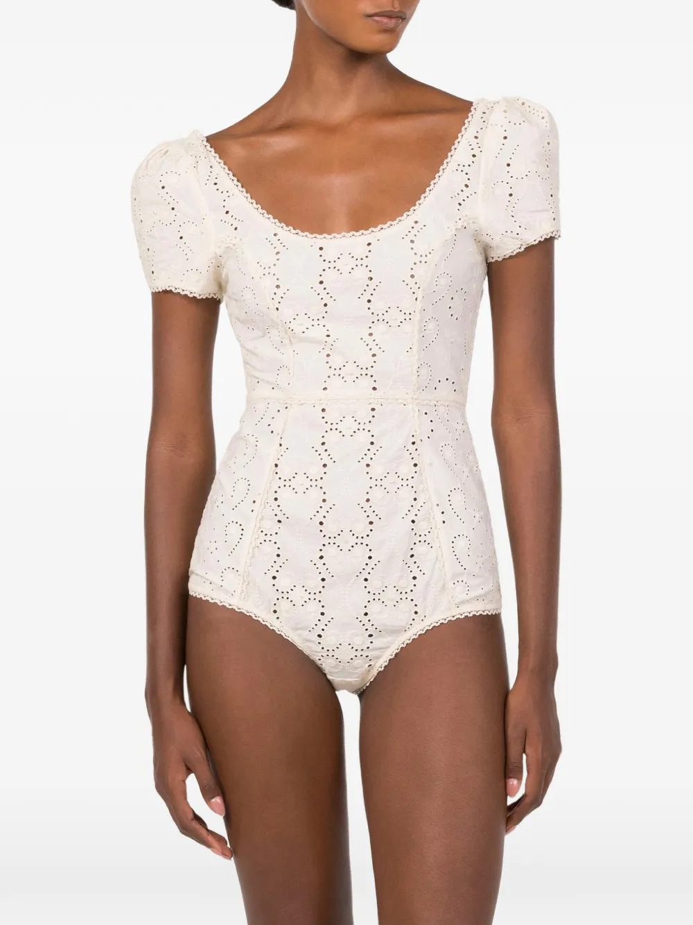 Agua By Agua Bendita Gaviota Playa Eyelet-embroidered Bodysuit in Neutrals, view 4