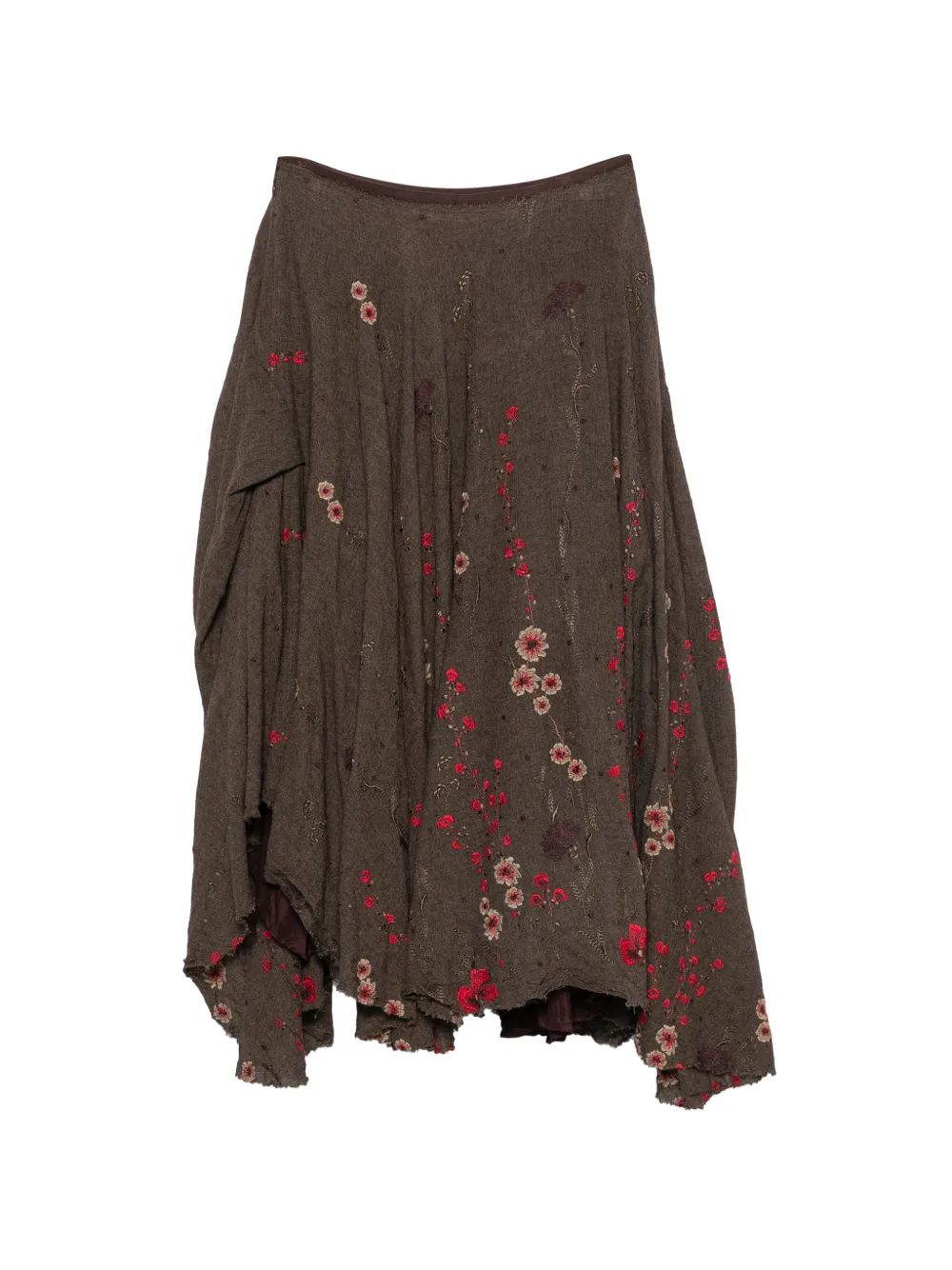 Marc Le Bihan floral-embroidered raw-edge midi skirt