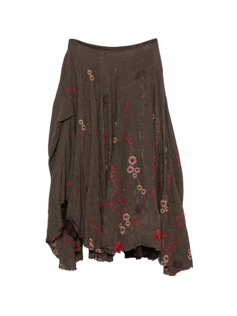 Marc Le Bihan floral-embroidered raw-edge midi skirt