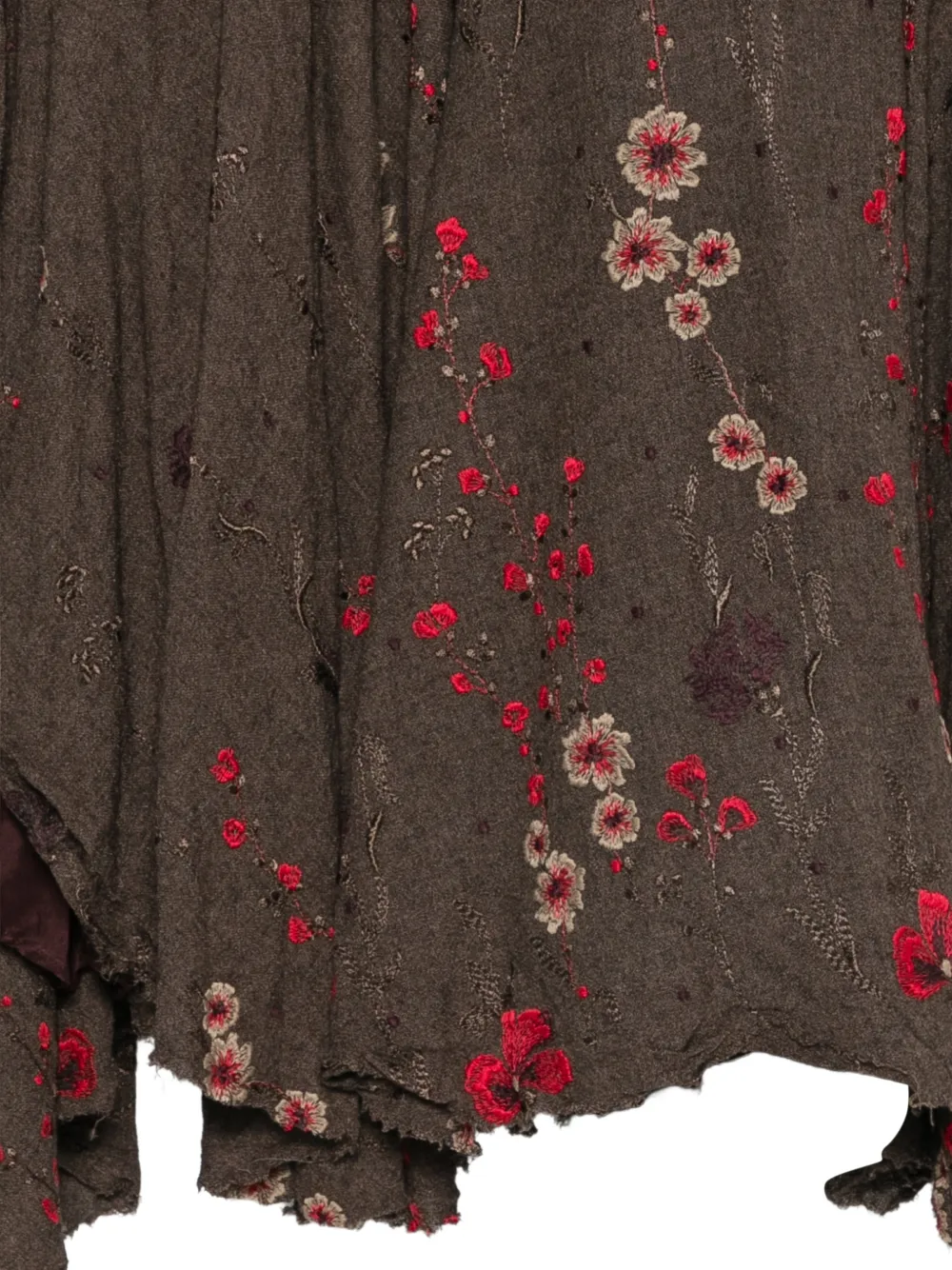 Marc Le Bihan Midi-rok met geborduurde bloemen en gerafelde rand Bruin