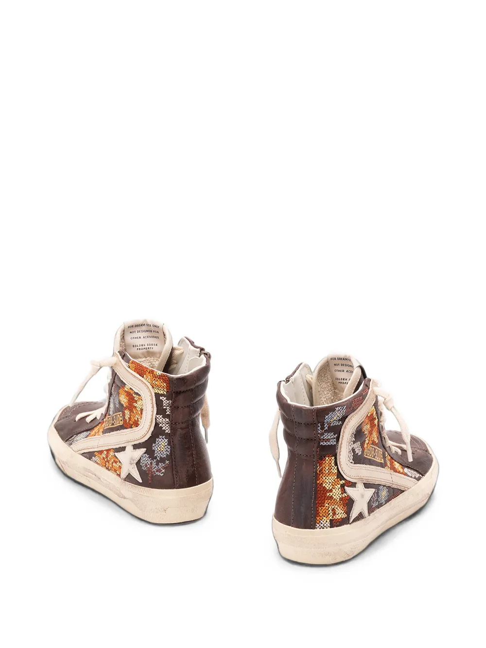 Golden Goose Slippers van leer met crèmekleurige ster en veelkleurig borduurwerk Bruin